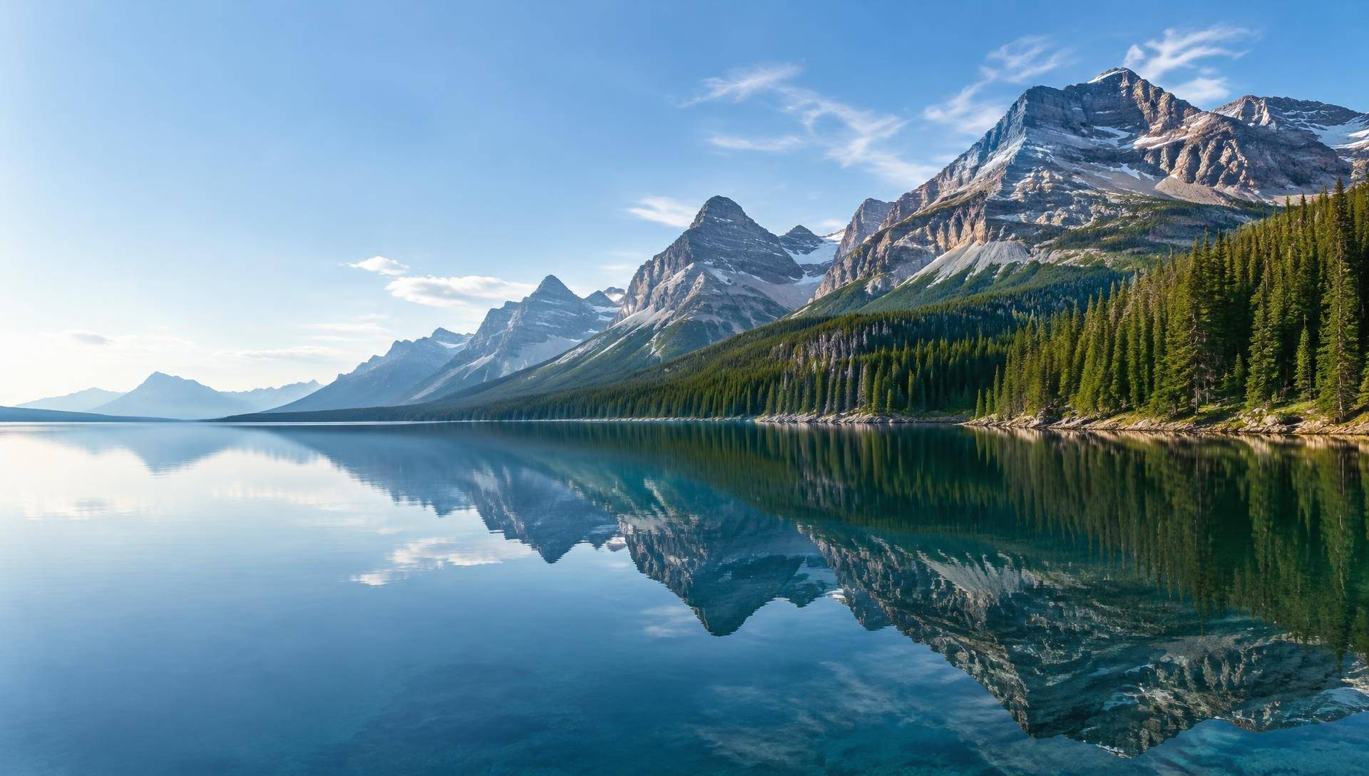 Alpine mountains reflected in a tranquil lake