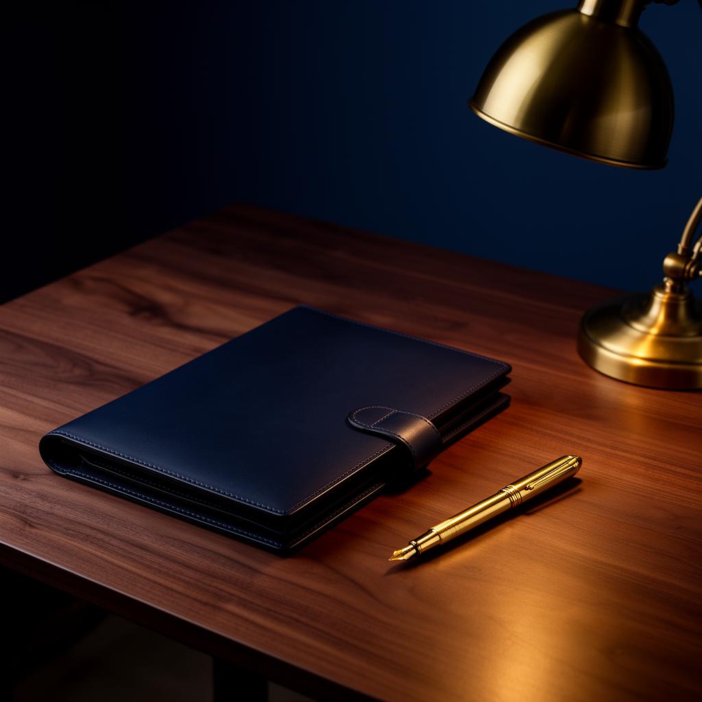 Leather portfolio on mahogany desk